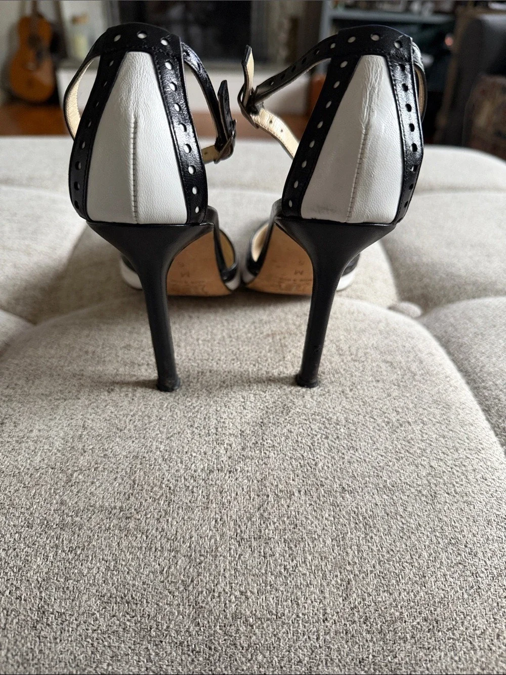 Michael Kors Black /white Leather Ankle Strap heels Menswear Inspired Sz6 Italy